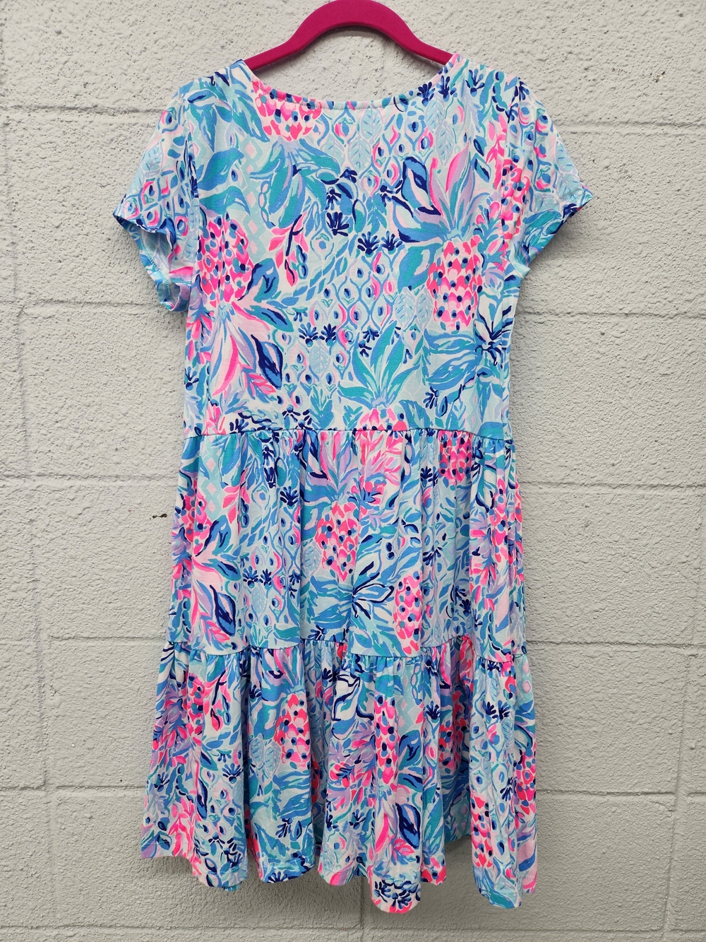 Lilly Pulitzer Light Blue Floral Tiered Dress with Pink Accents - Picture 2 of 3